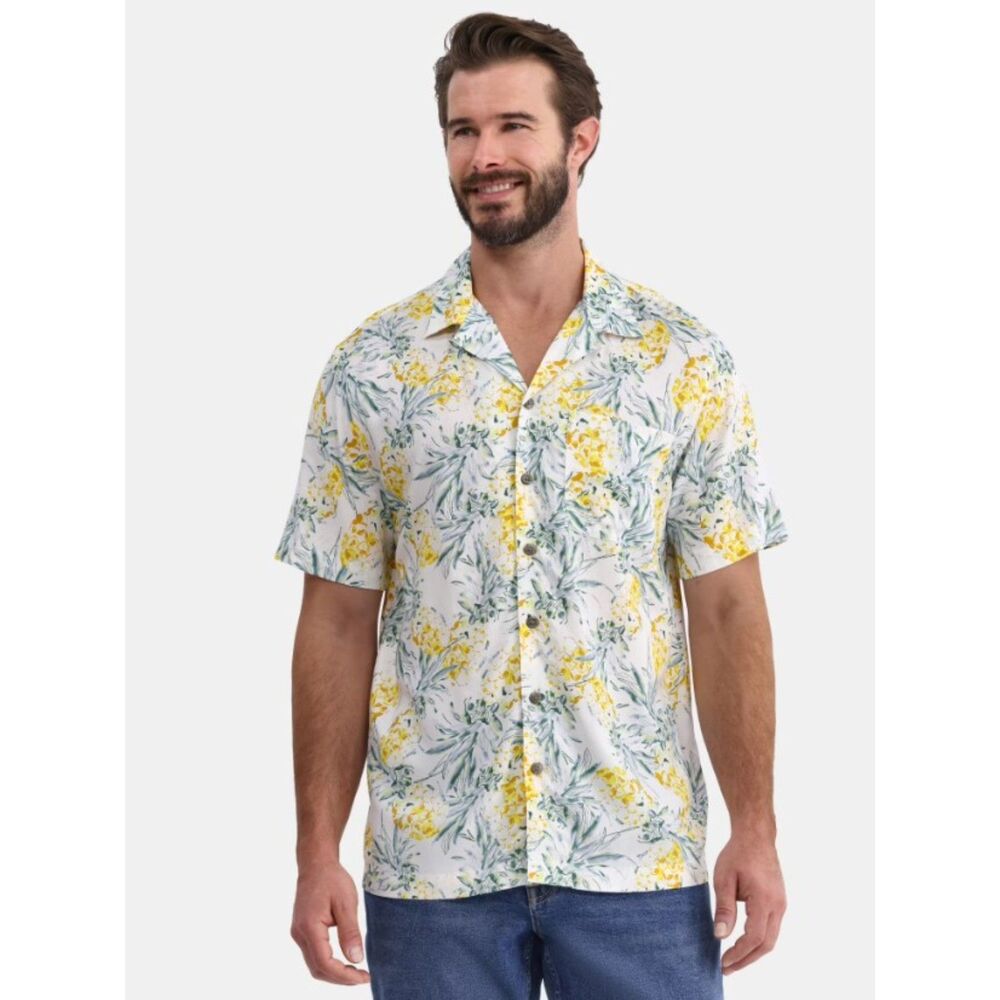 NEW NWT Mens Sz 3XL (54-56) Casual Wear Tropical Pineapple Print Button Up Shirt
